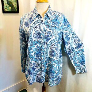 Lauren Ralph Lauren Blue and White Paisley Print Shirt Size 1X